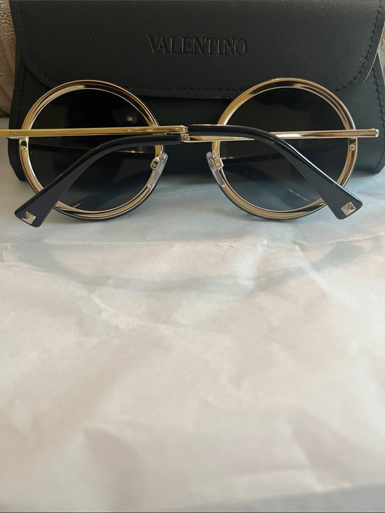 Valentino Black Round Sunglasses with Pink Crystal Studs & Gold Hardware